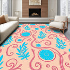 Coral Blue Swirl and Leaf Pattern Rug