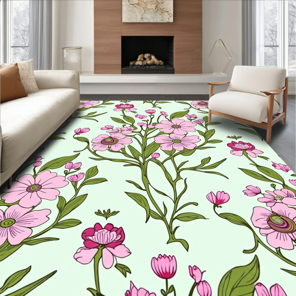 Delicate Pink Floral Vine Pattern Rug