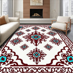 Ornate Burgundy Turquoise Floral Pattern Rug