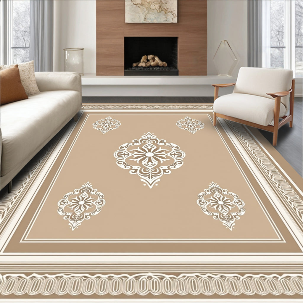 Elegant White Scrollwork Cream Rug