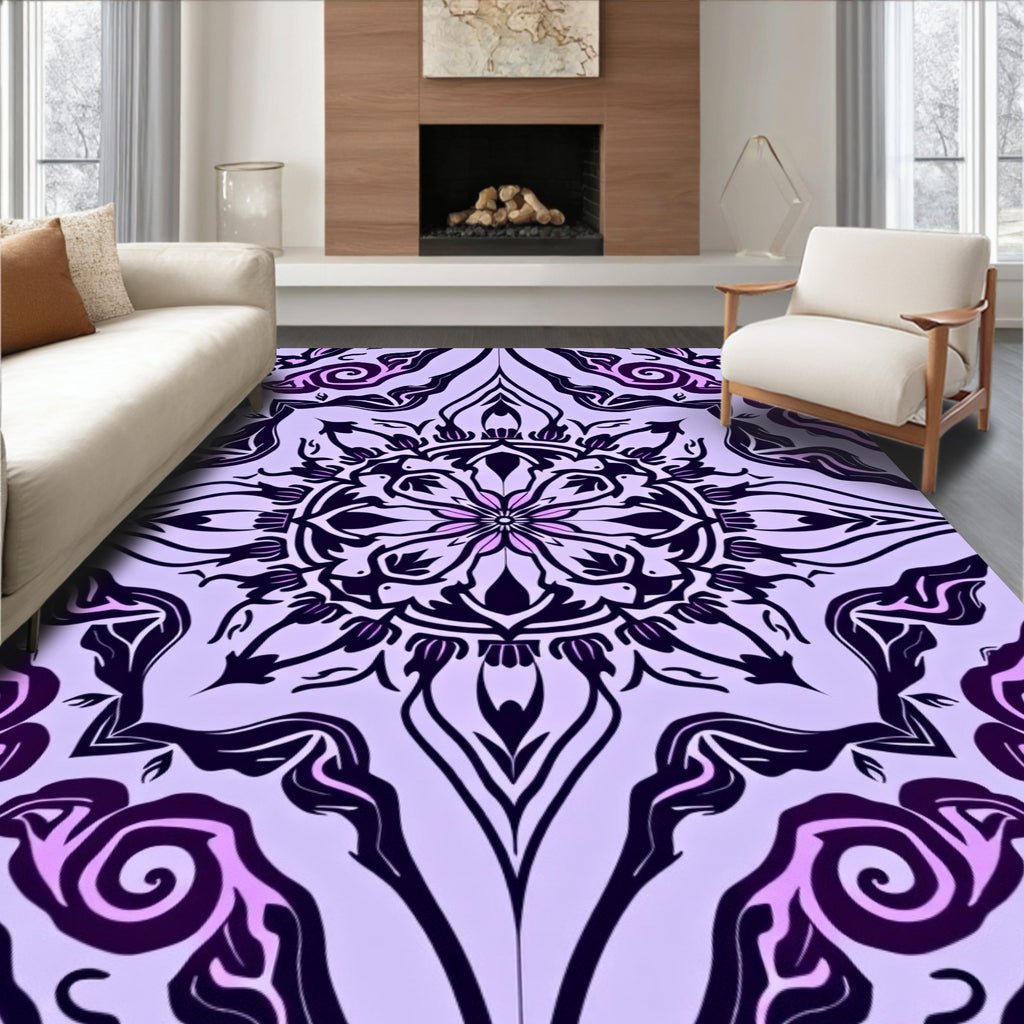 Purple Floral Mandala Style Design Rug