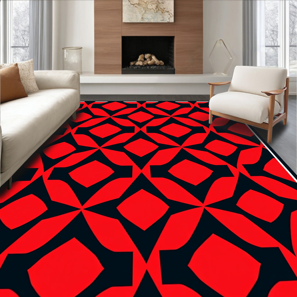 Bold Red Abstract Geometric Design Rug