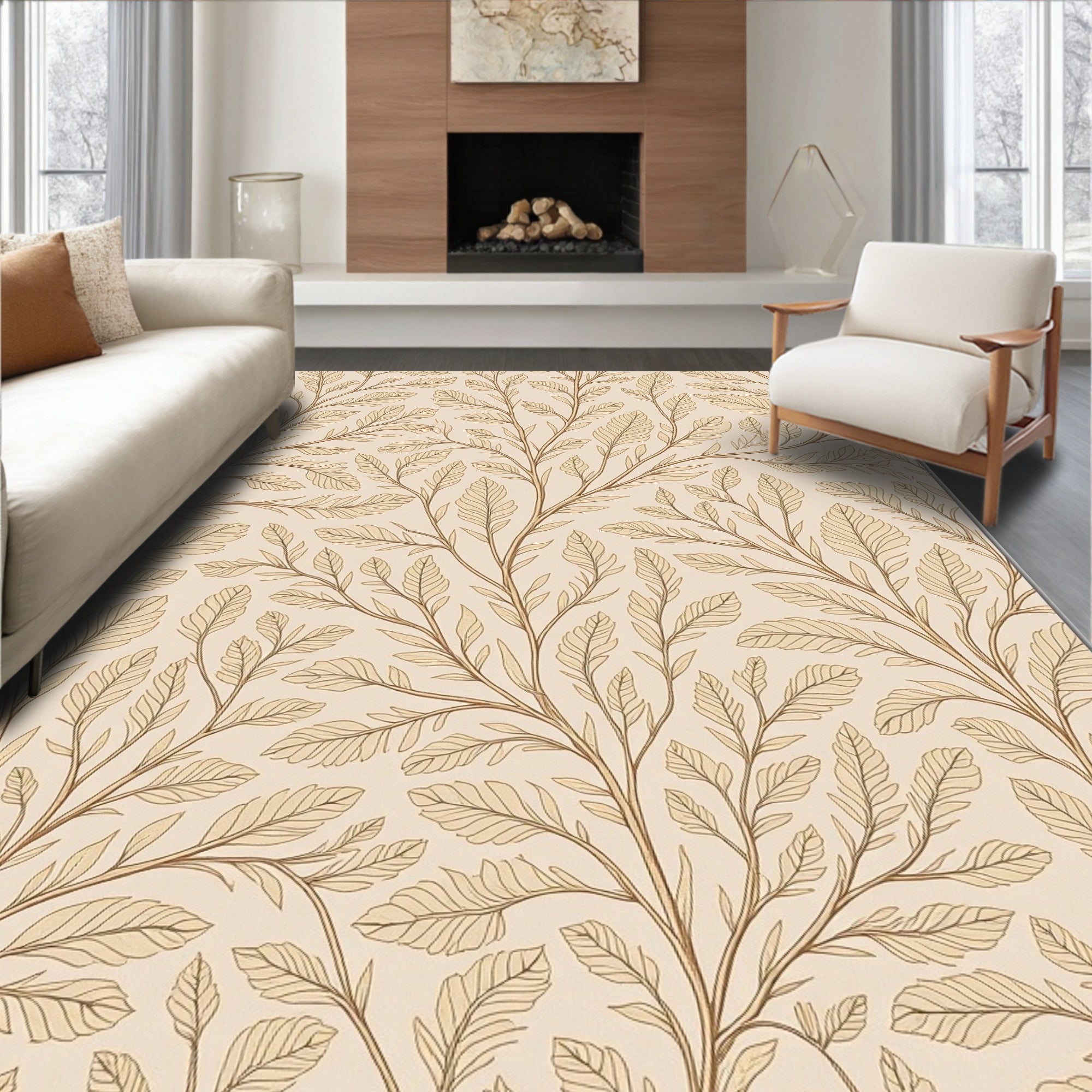 Botanical Branch Pattern With Neutral Tones Rug