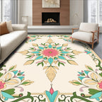 Floral Medallion Print With Vine Border Rug
