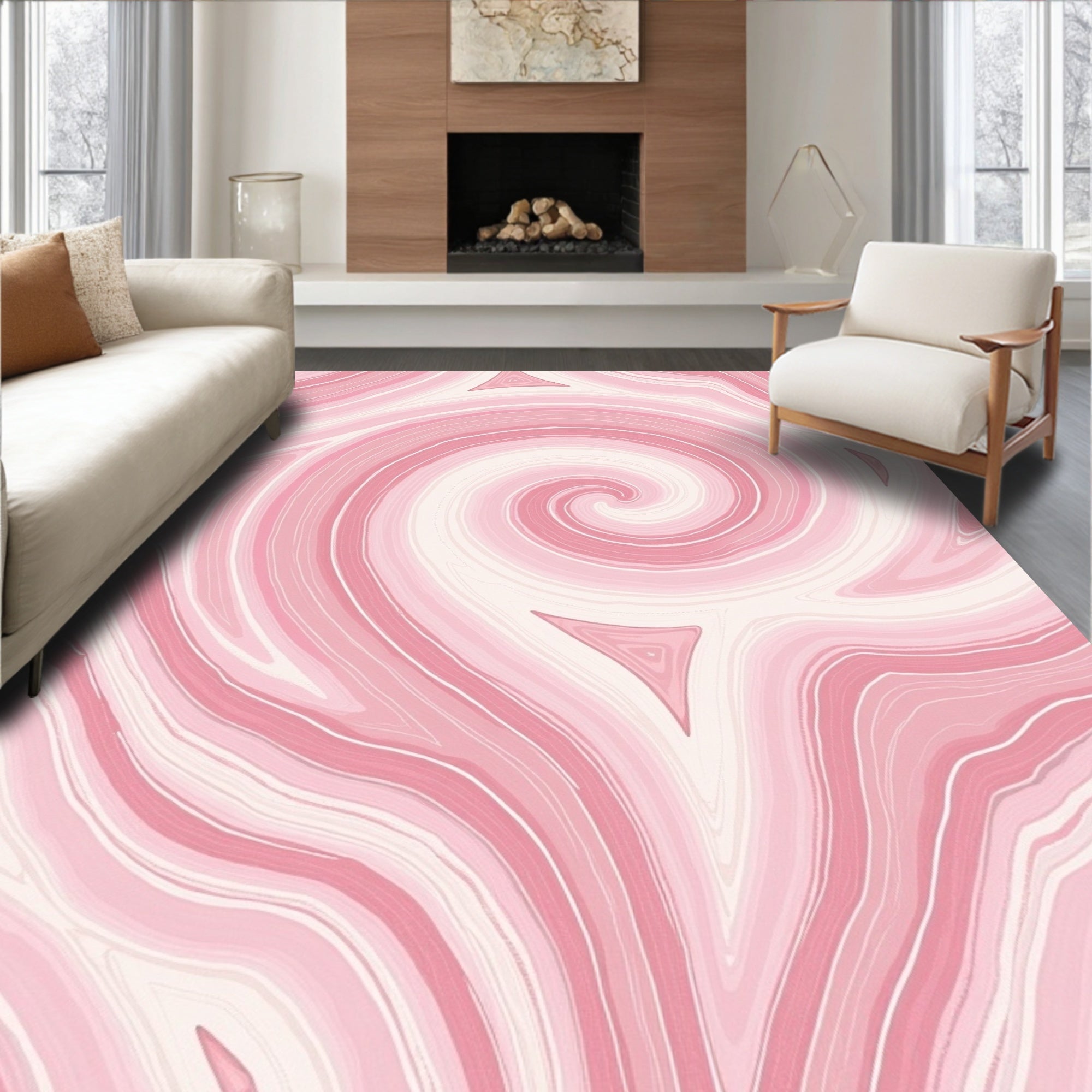 Pink Swirl Agate Pattern Rug