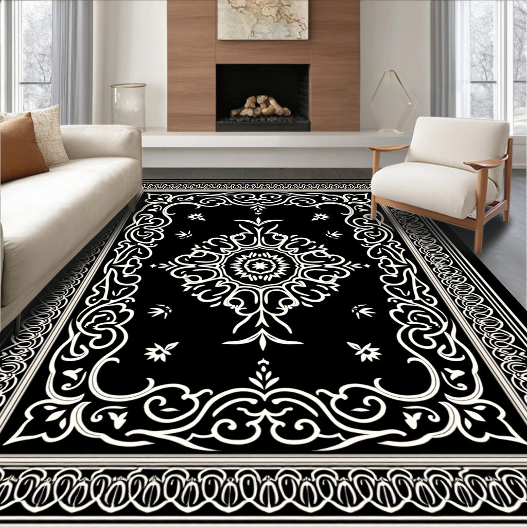 Classic Black White Ornamental Rug