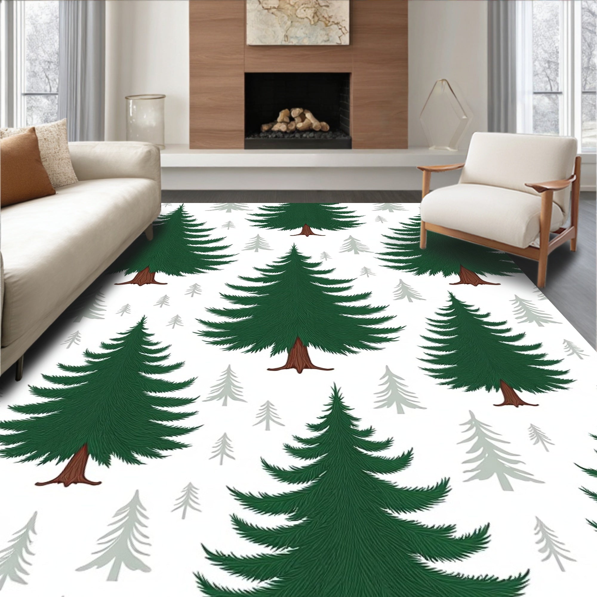 Classic Evergreen Tree Pattern Rug