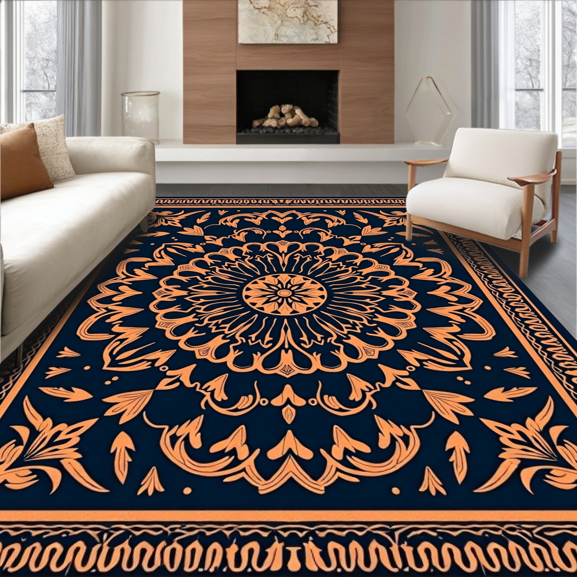 Ornate Floral Mandala Pattern Rug