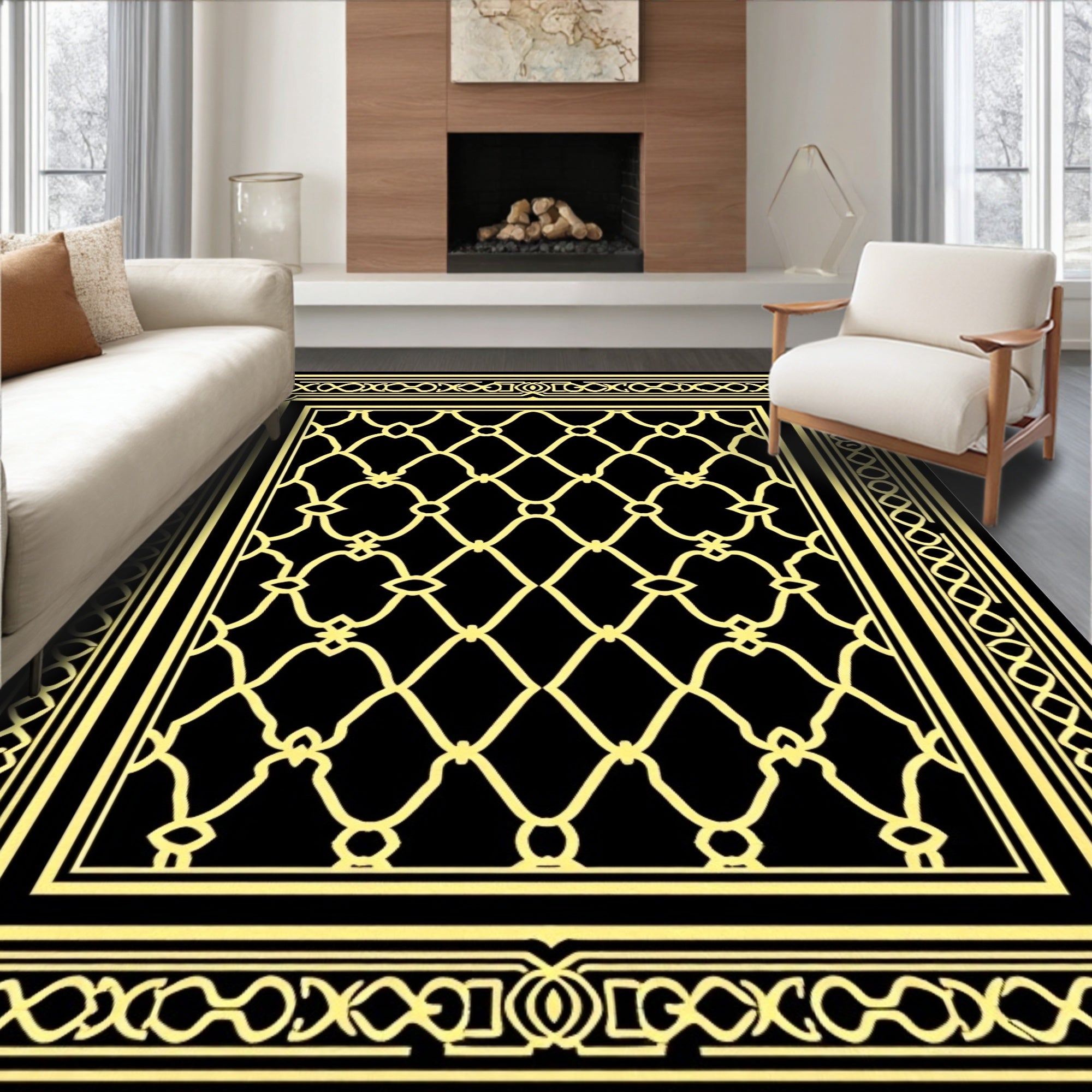 Classic Lattice Patterned Golden Rug