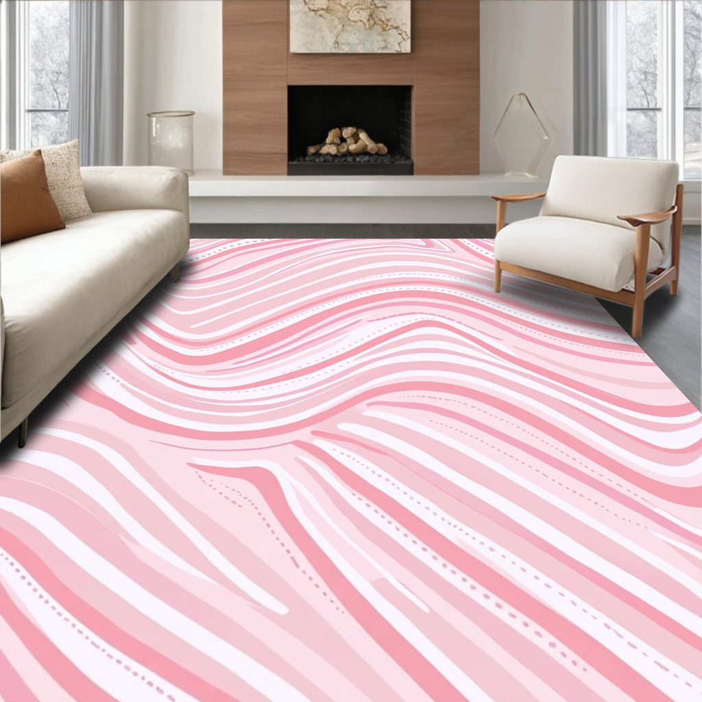 Pink Gentle Wavy Striped Design Rug