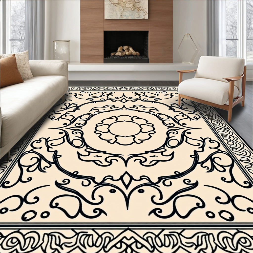 Cream Ornamental Scrollwork Rug