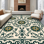 Ornate Medallion Emerald Scroll Design Rug