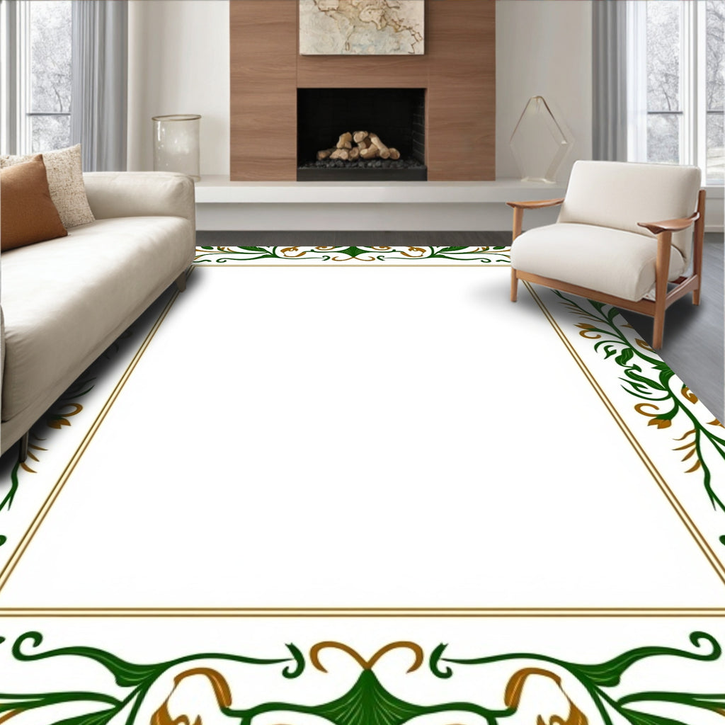 Ornate Emerald Vine Border Rug