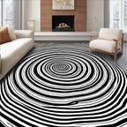 Concentric Black White Spiral Design Rug