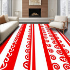 Red White Vertical Scroll Stripe Rug