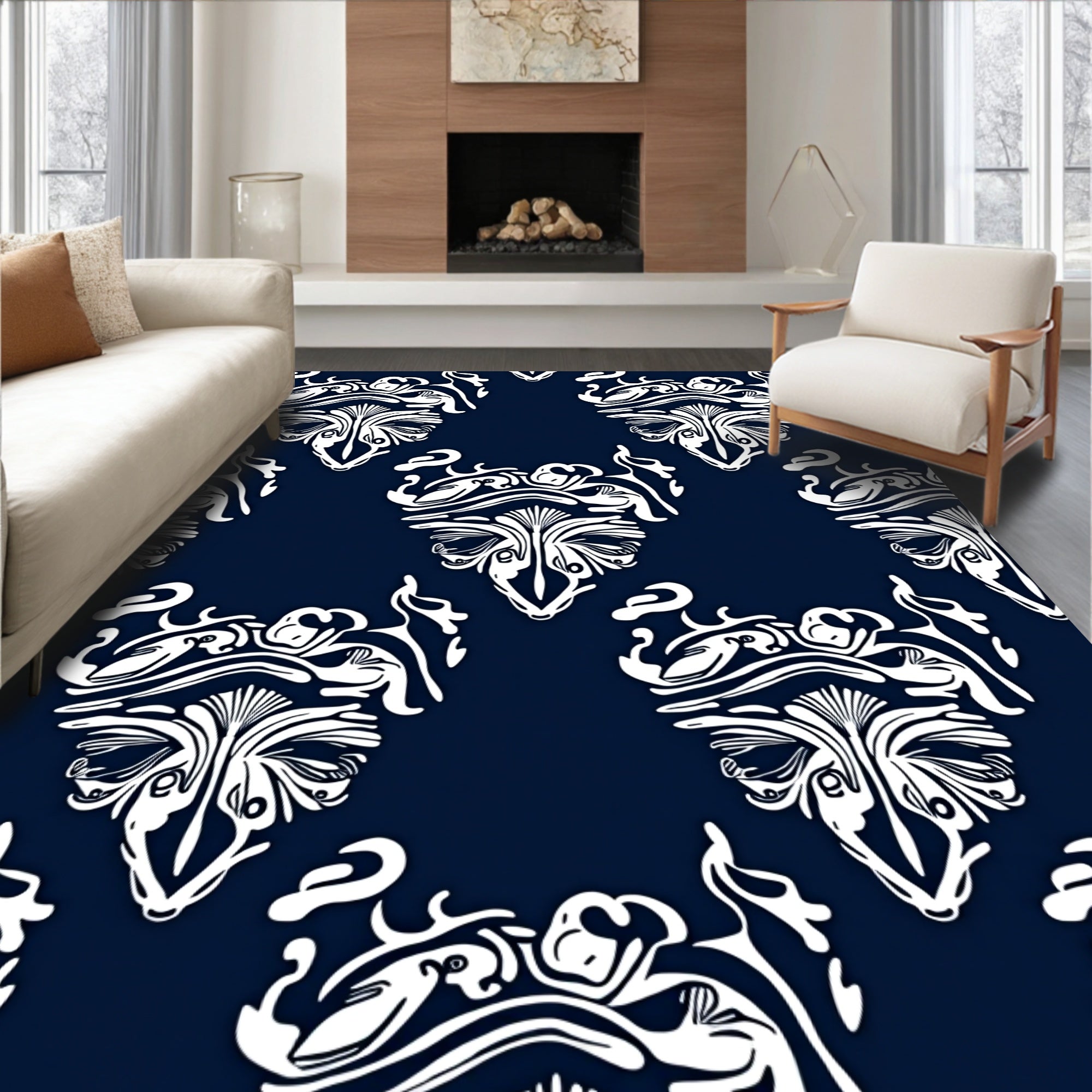 White Abstract Art Deco Pattern Rug