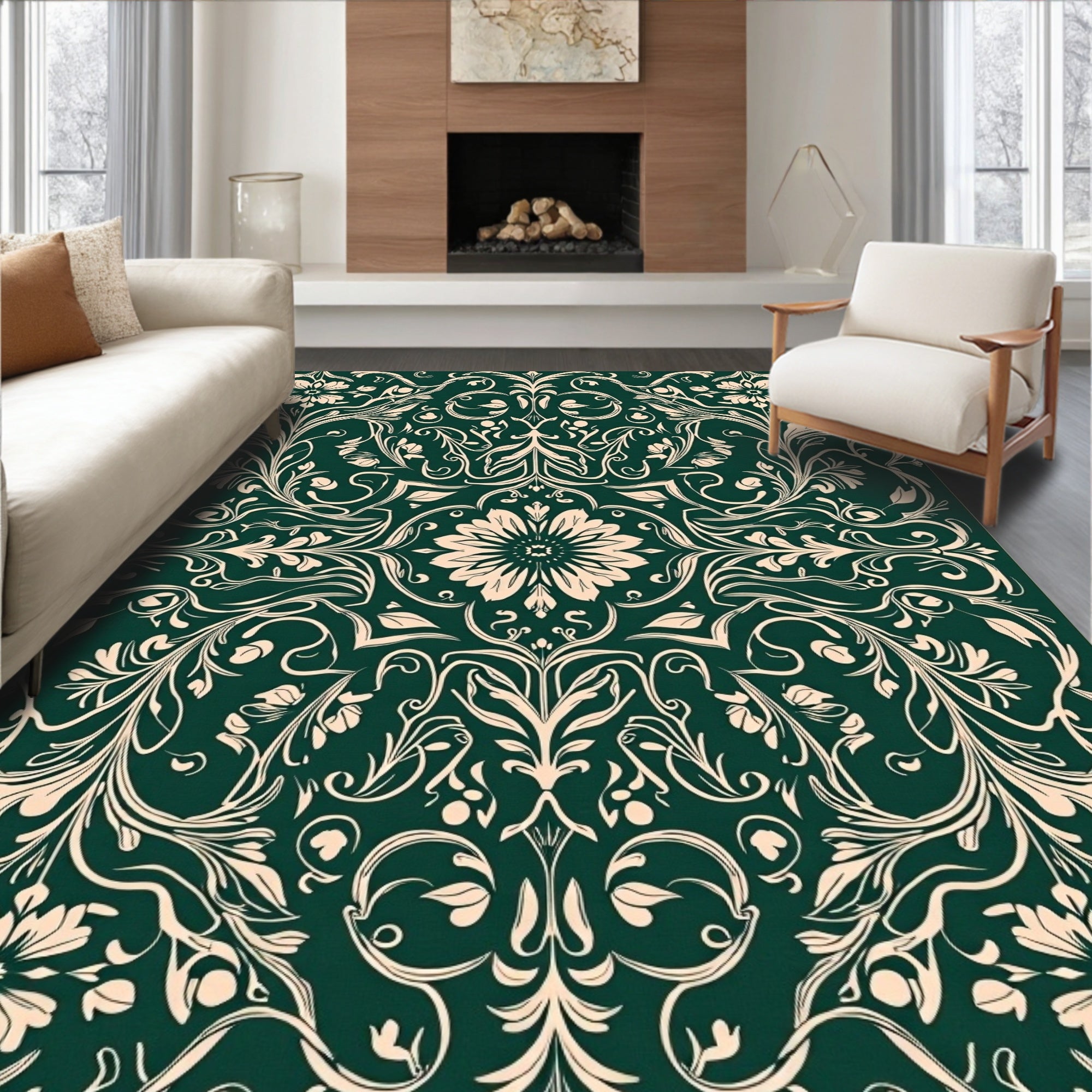 Art Nouveau Floral Swirls Pattern Rug