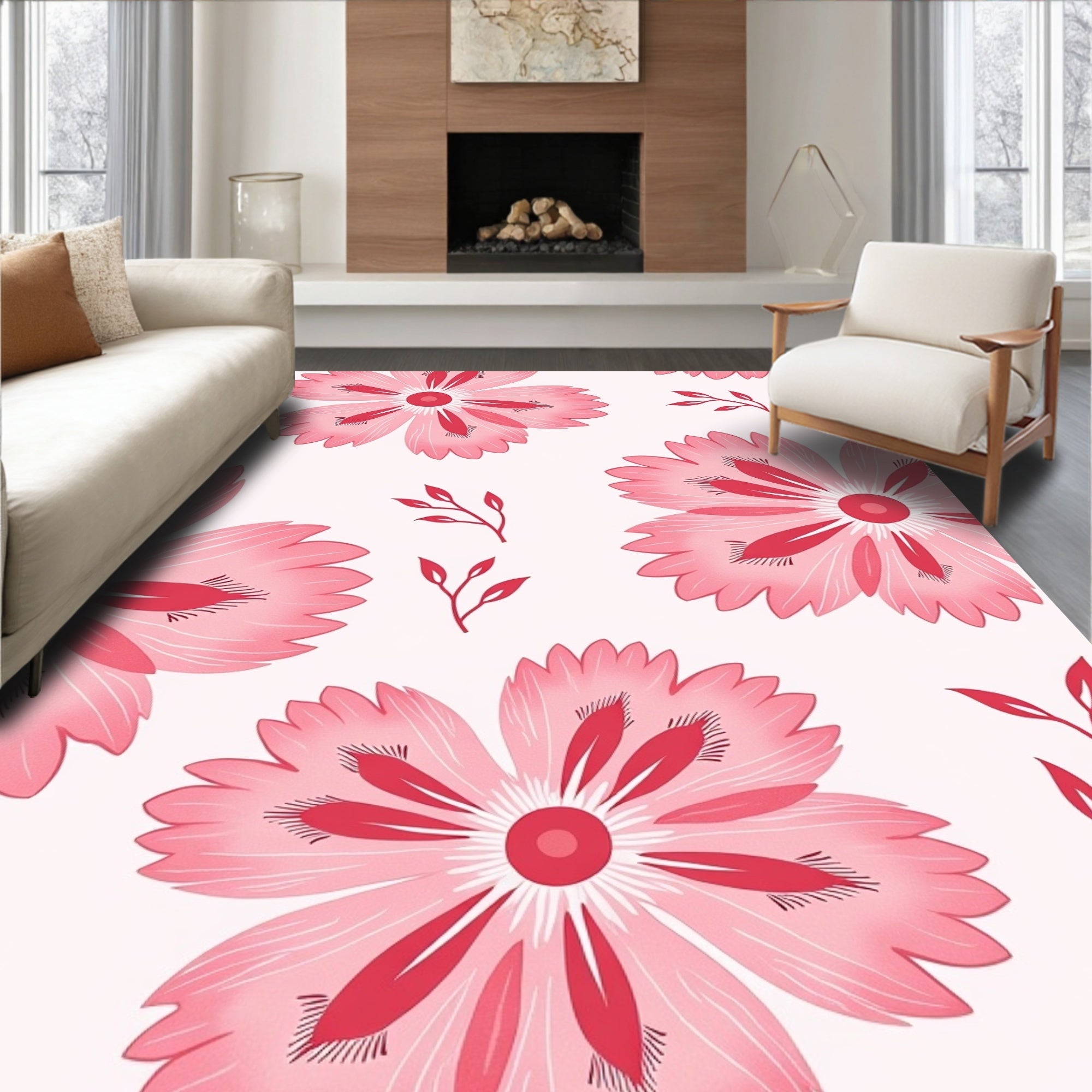 Pink Flower Delicate Pattern Rug