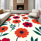 Bold Crimson Orange Floral Pattern Rug