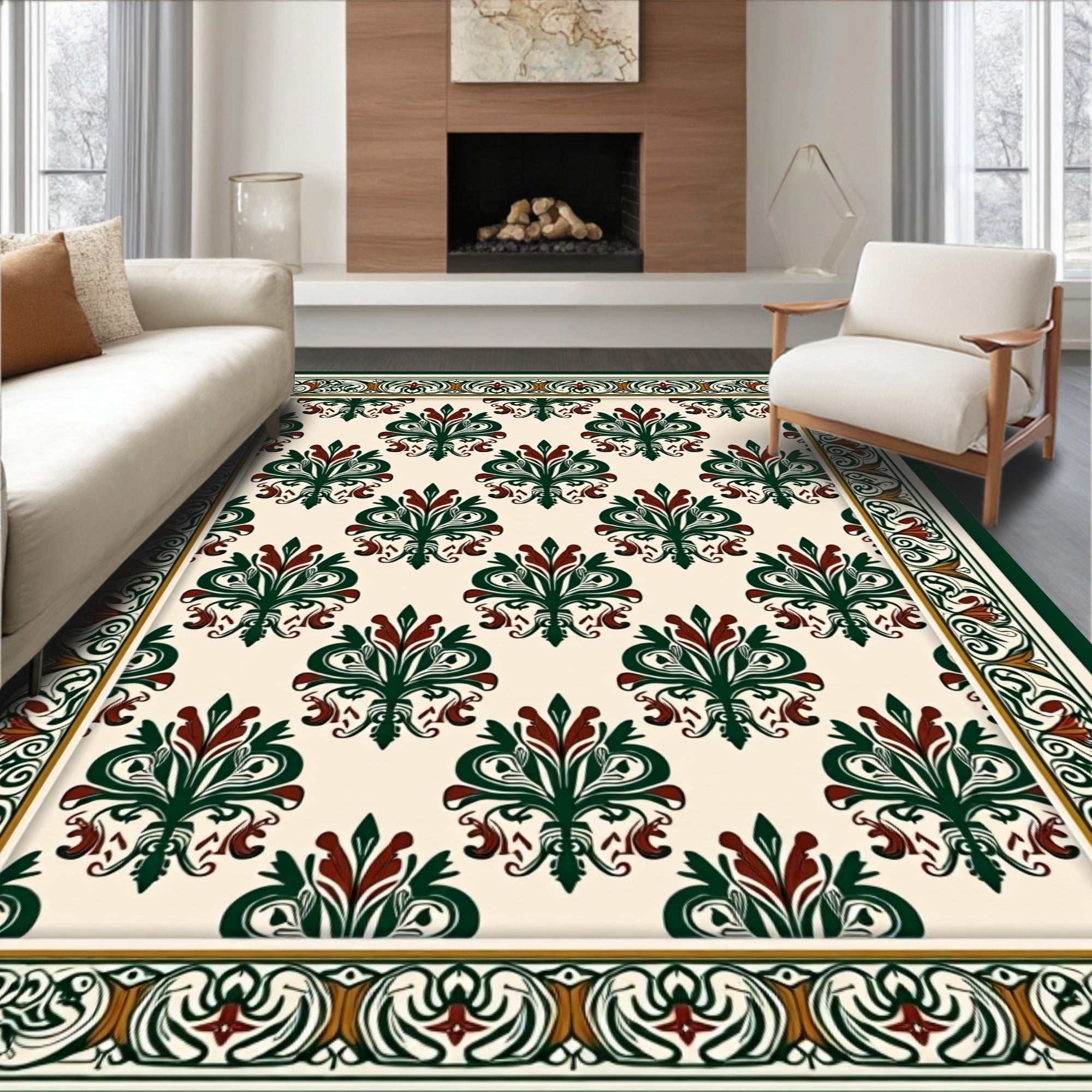 Ornate Floral Damask Pattern Rug