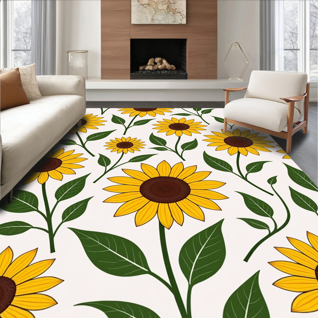 Bright Yellow Sunflower Pattern Rug