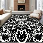 Classic Black And White Floral Pattern Rug