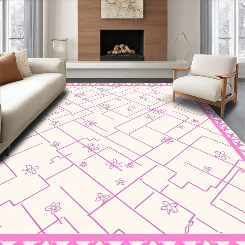 Pink Floral Geometric Delight Rug