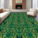 Rich Emerald Amber Floral Scroll Pattern Rug