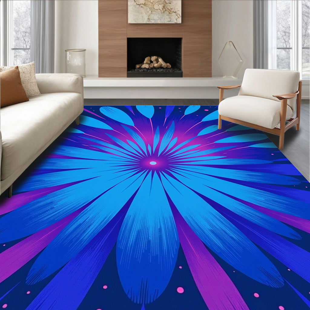 Radiant Blue Floral Burst Design Rug