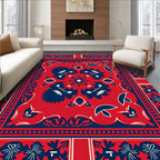 Bold Red Blue Floral Patterned Rug