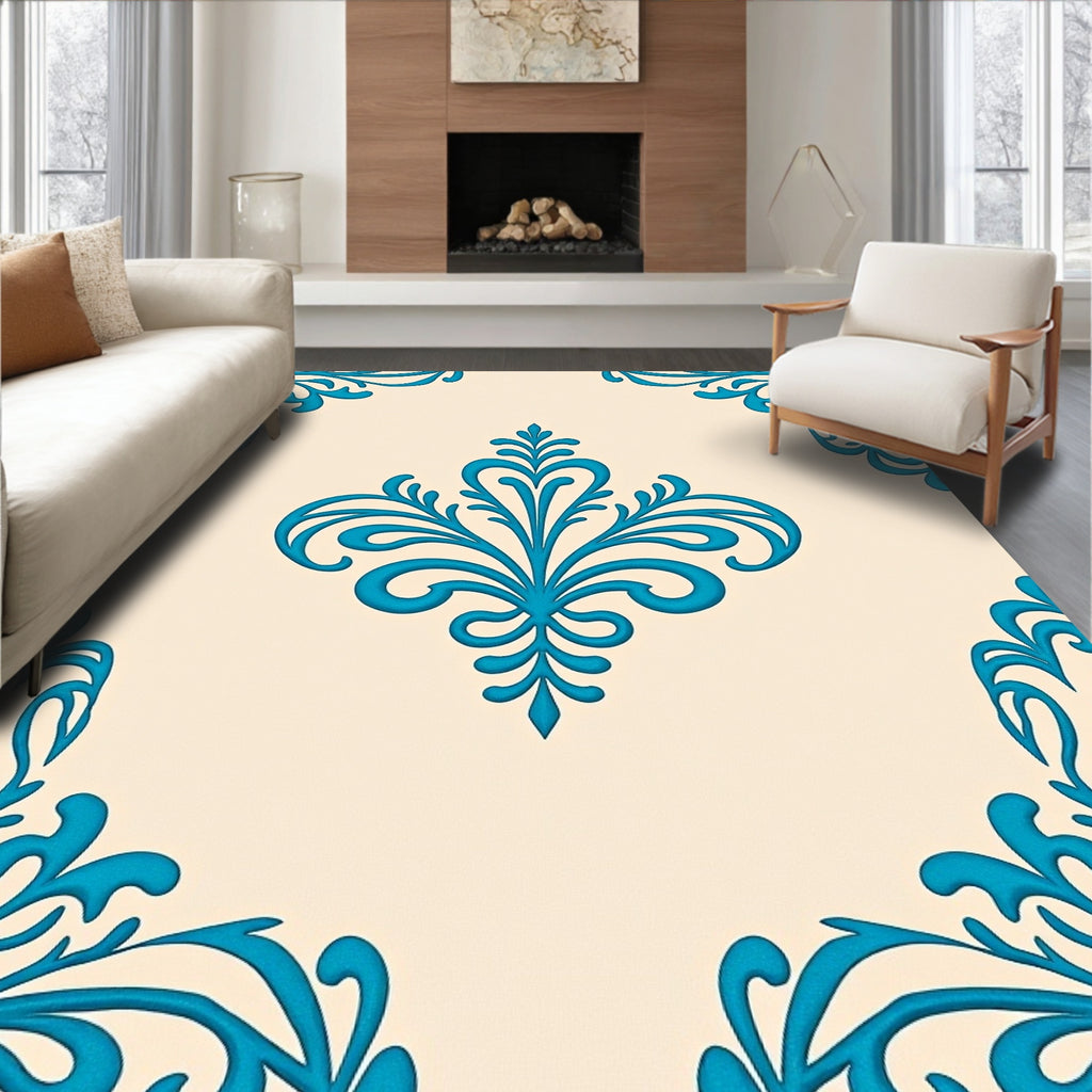 Classic Teal Damask Pattern Rug