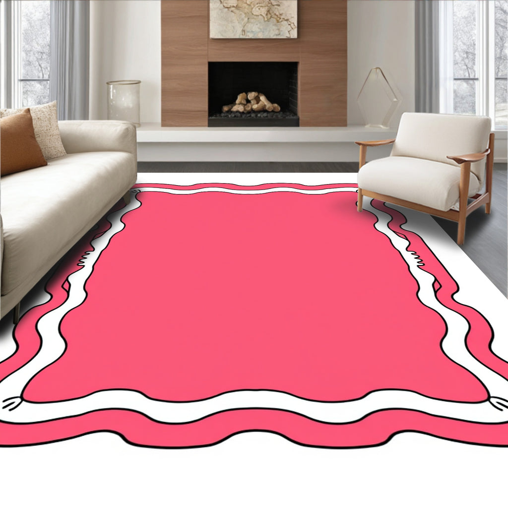 Whimsical Pink Wave Pattern Rug