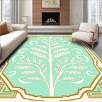 Elegant Mint Gold Tree Pattern Rug