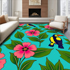 Colorful Toucan Flower Leaf Pattern Rug