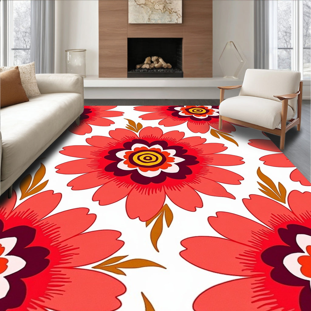 Vibrant Coral Bloom Pattern Design Rug