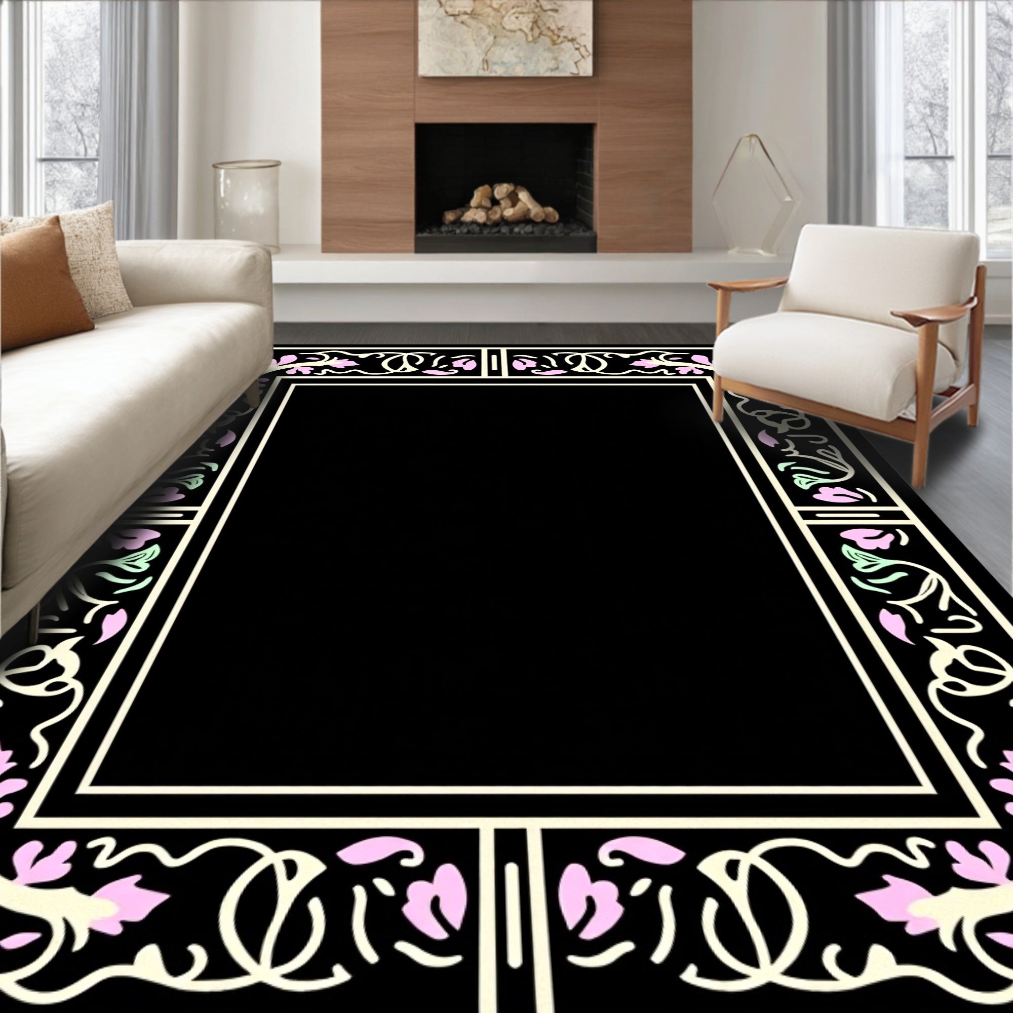 Floral Vine Border Design Rug