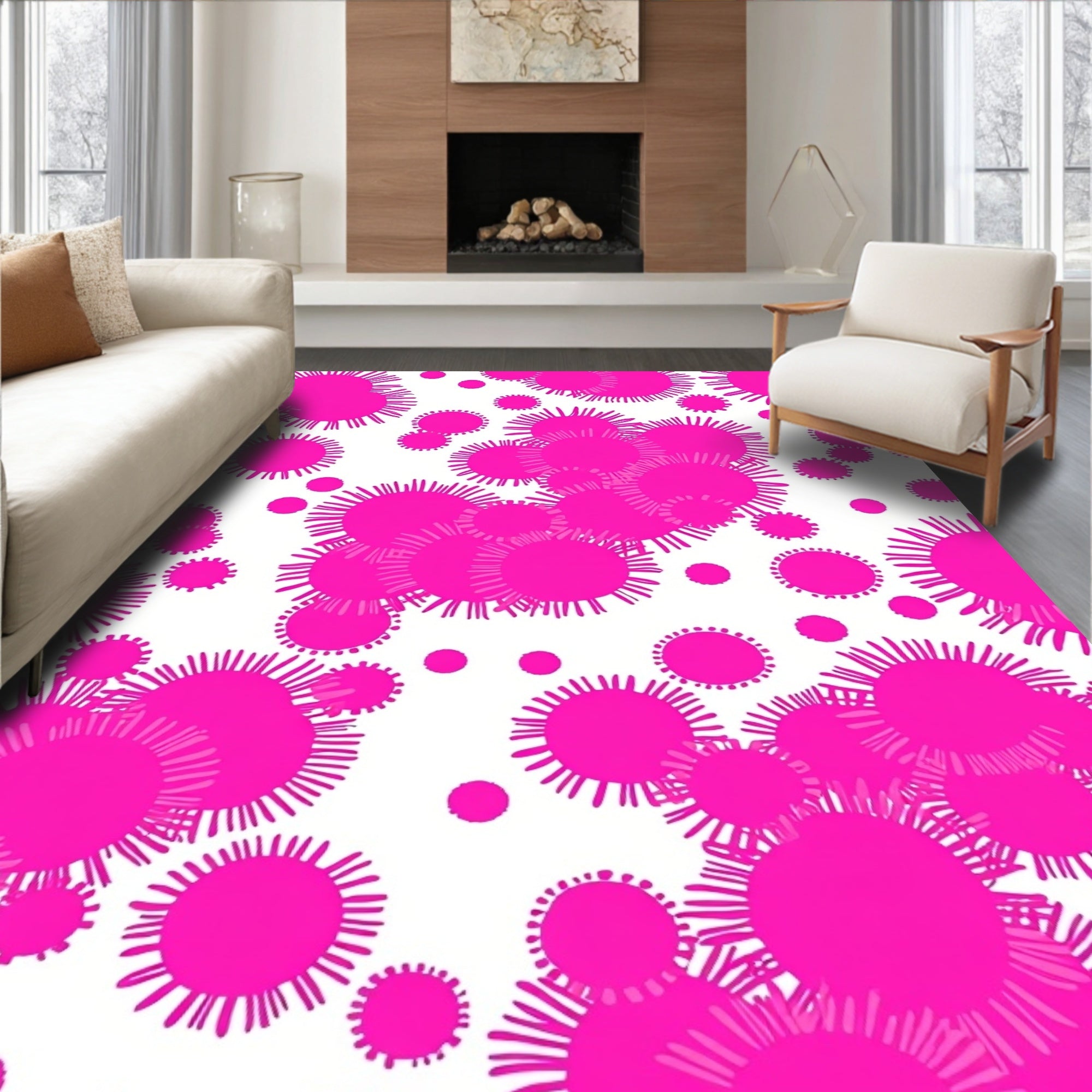 Vibrant Pink Spiky Circles Pattern Rug