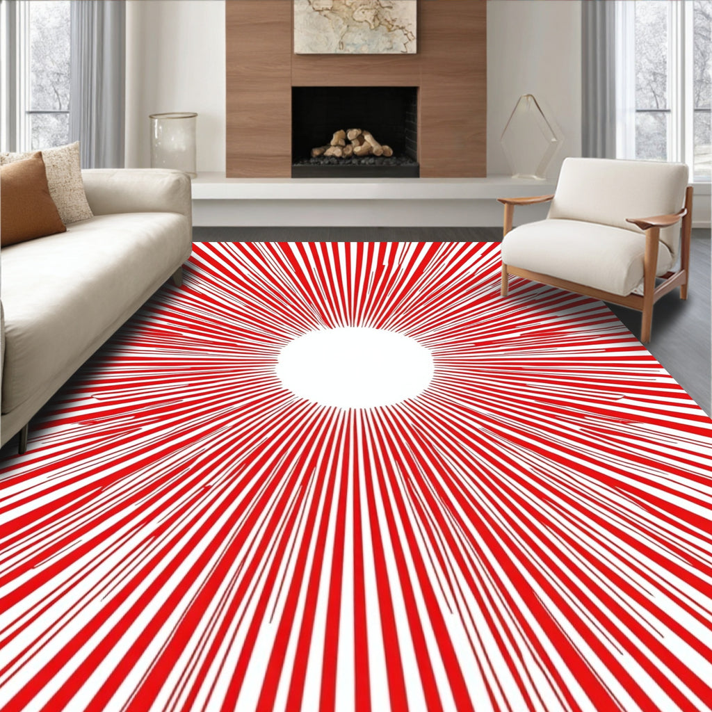 Radiant Sunburst Red And White Pattern Rug
