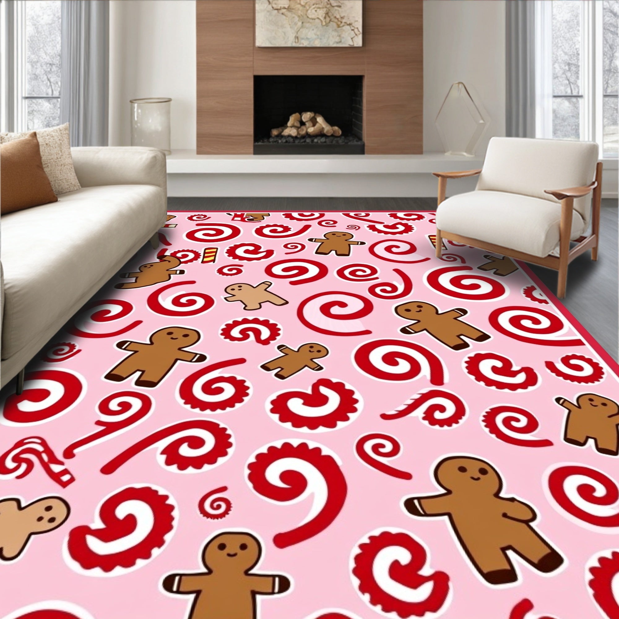 Pink Gingerbread Swirl Candy Cane Charm Rug