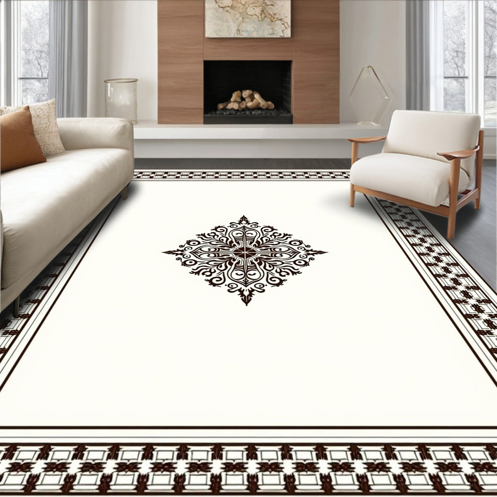Ornate Framed Geometric Motif Rug