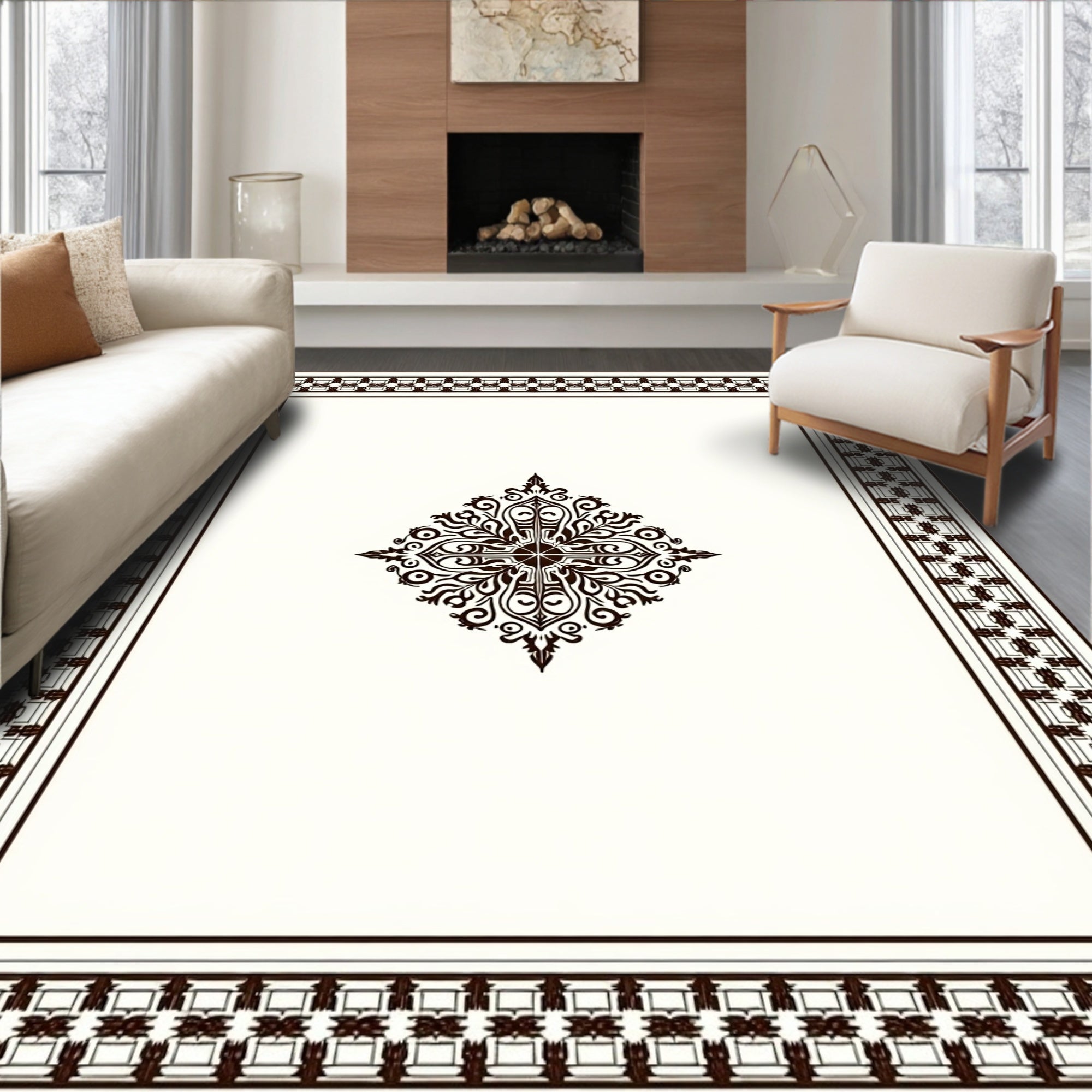 Ornate Framed Geometric Motif Rug