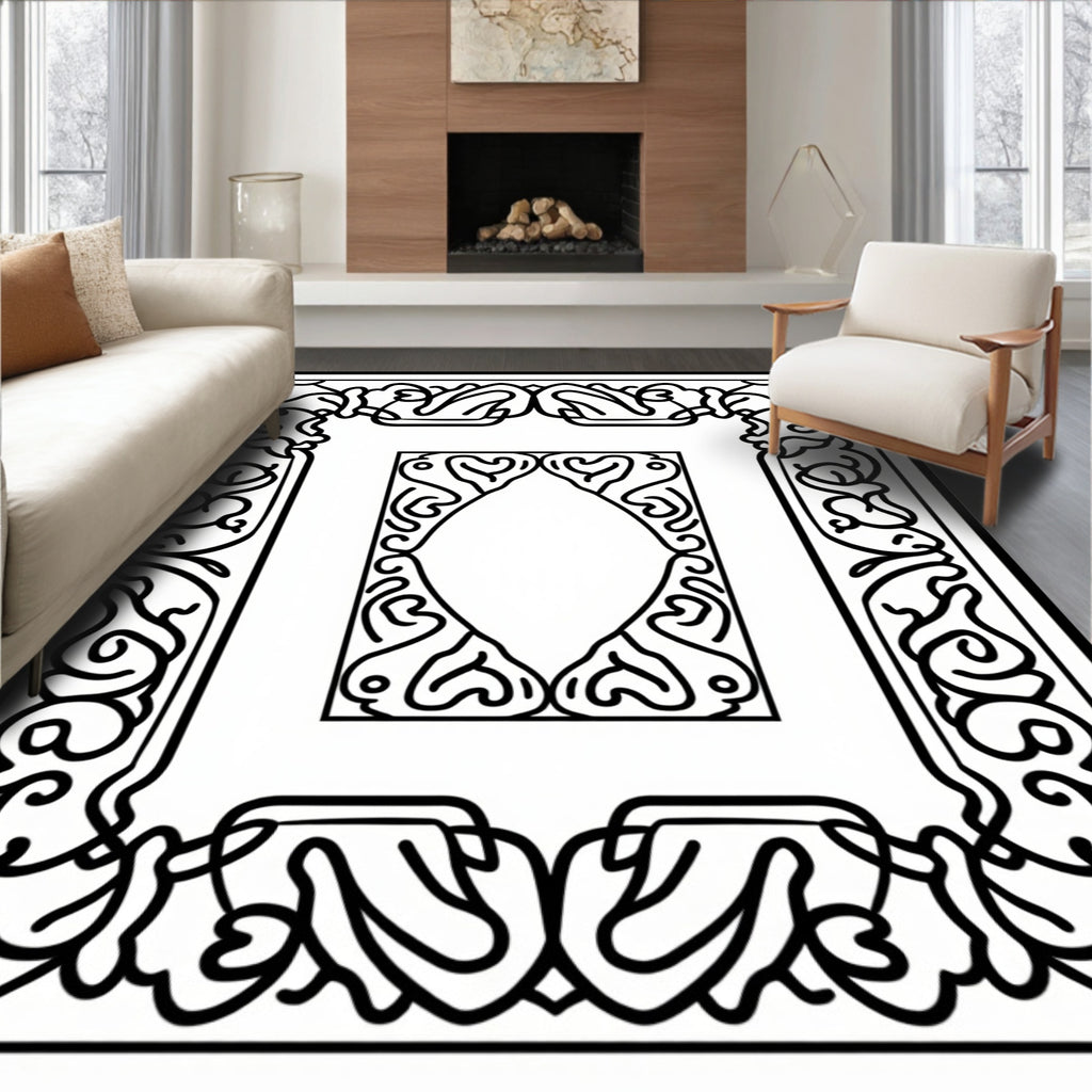 Ornate Heart Scroll Border Design Rug