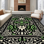 Black Botanical Floral Vine Rug