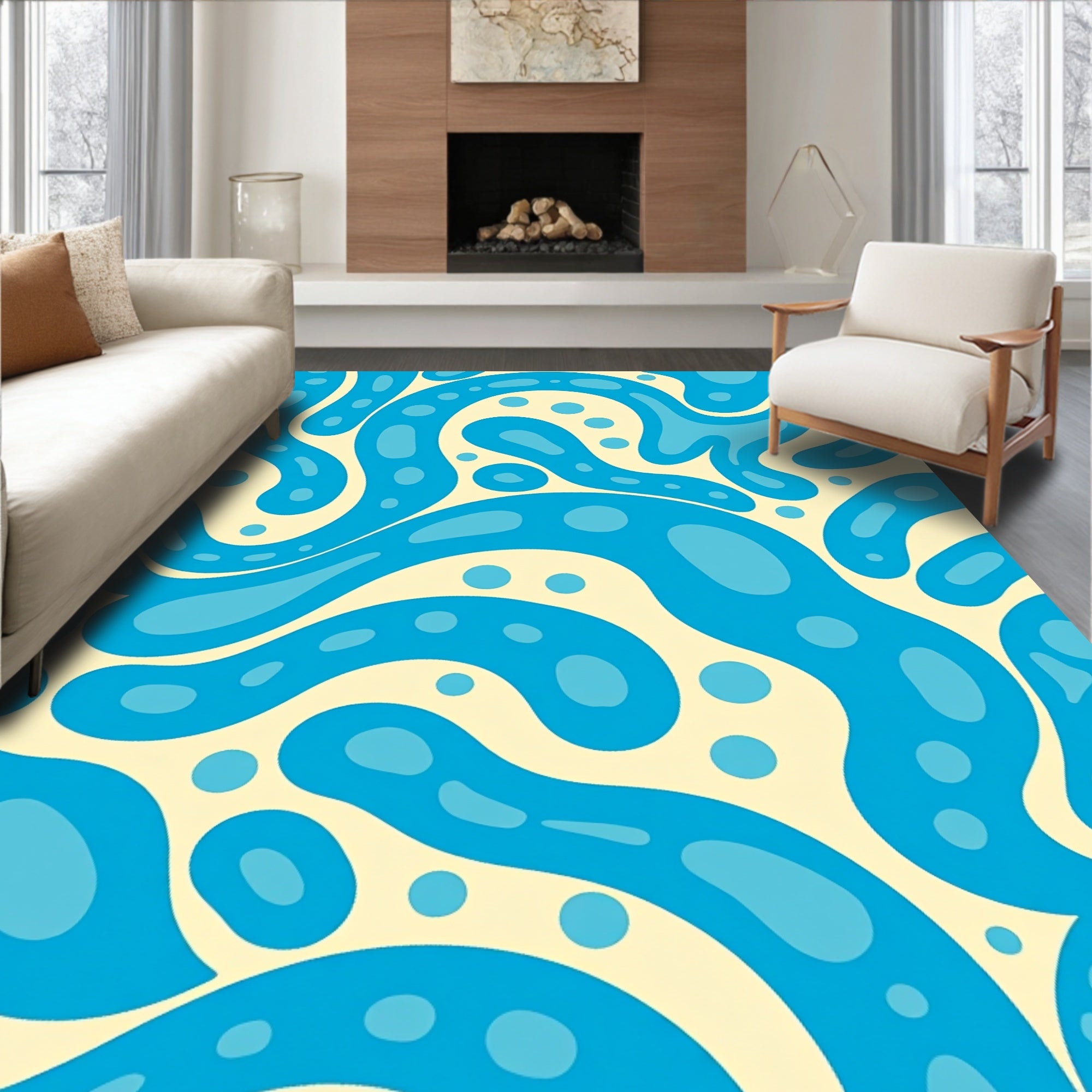 Abstract Blue Fluid Blob Ripples Rug