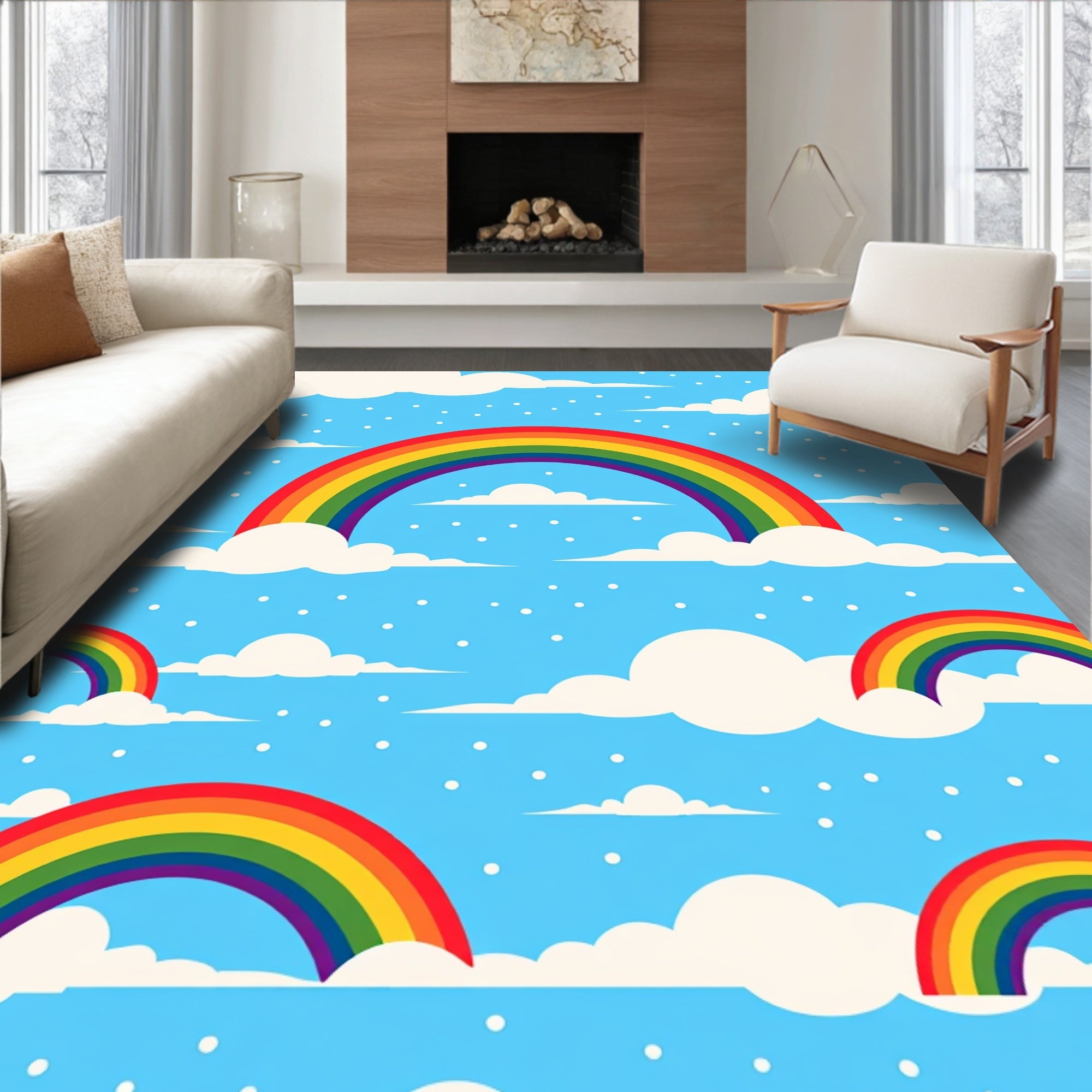 Joyful Rainbow Cloud Pattern Rug