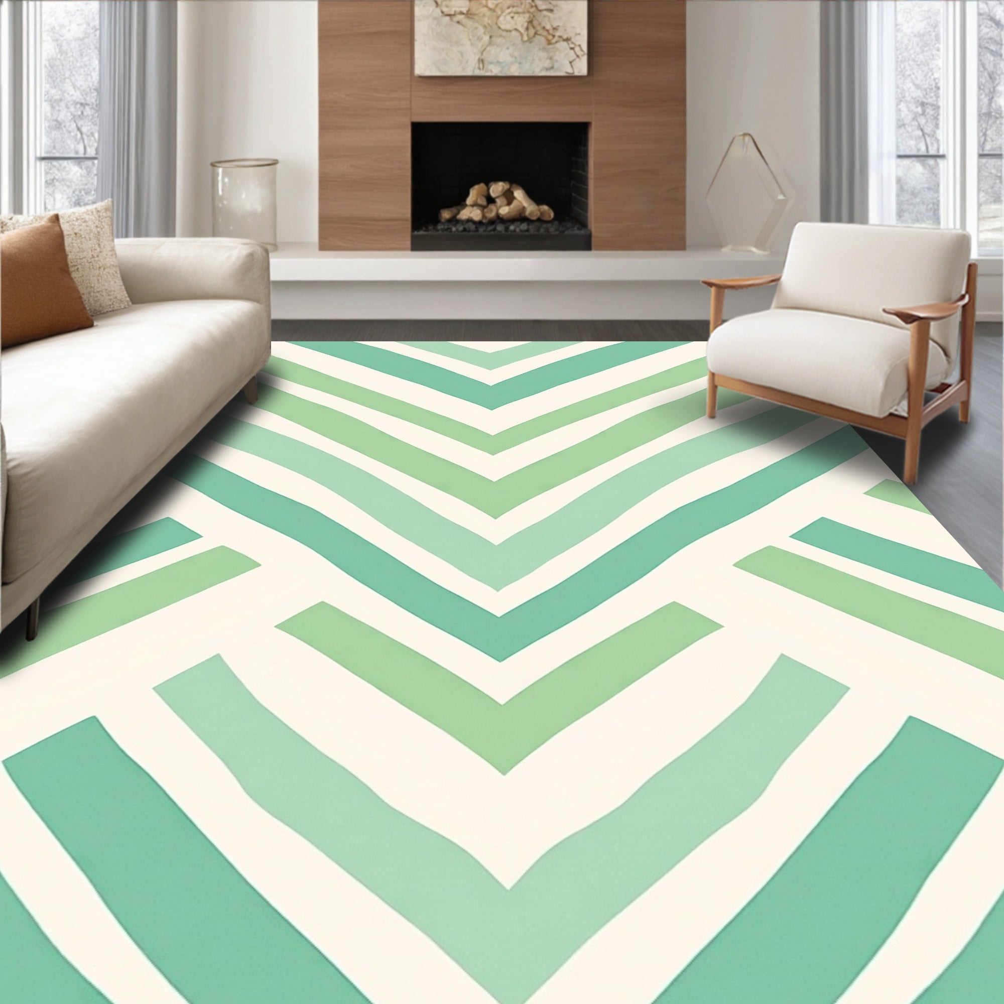 Green Aqua Chevron Pattern Rug