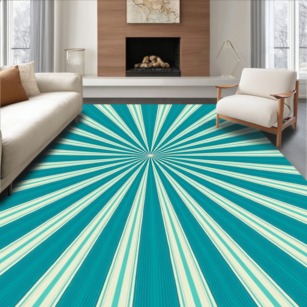 Radiant Teal Cream Sunburst Rug