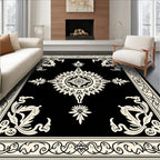 Black Cream Floral Mandala Pattern Rug