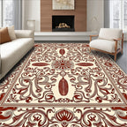 Brown Ornamental Flourish Damask Pattern Rug