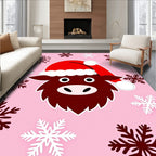 Pink Festive Reindeer Snowflakes Rug